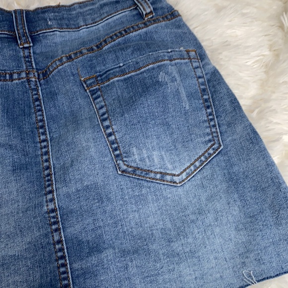 Angel Kiss Rose Flower Embroidered Distressed Denim Mini Skirt Size Small - Picture 12 of 16